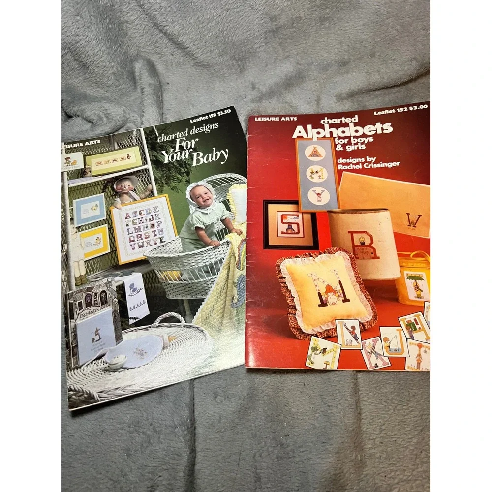 Vintage Leisure Arts Counted Cross Stitch Pattern Booklets Baby Alphabet Lot 2